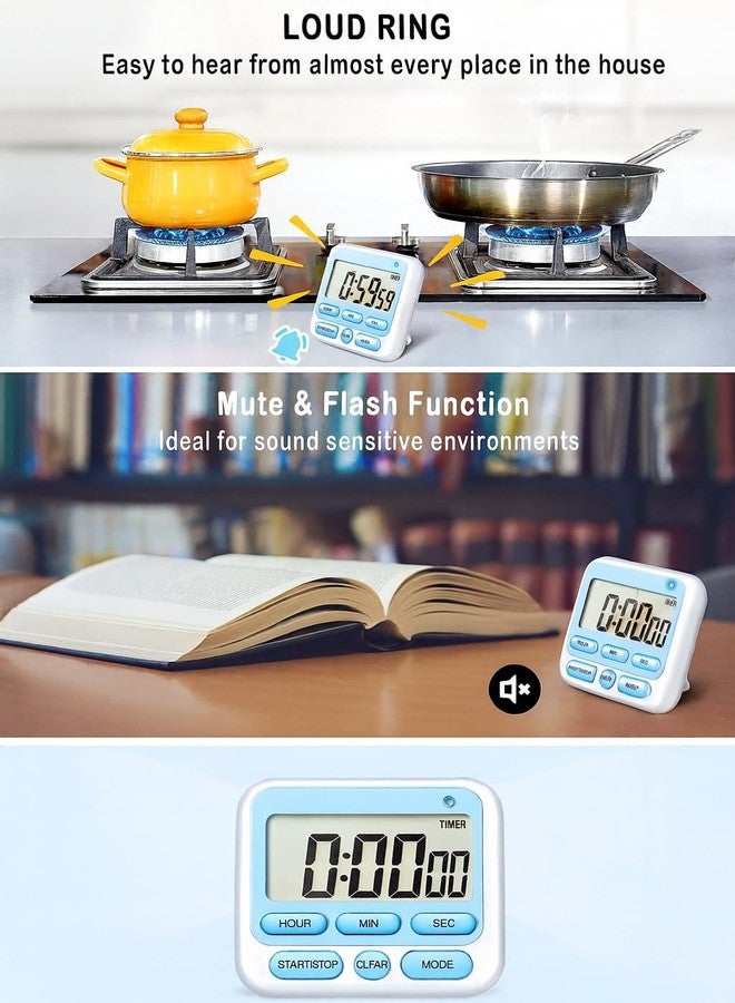 DHVSAM Digital Kitchen Timer with 24 Hour Clock & Alarm, Memory Function Count Up & Count Down for Kids Teachers Cooking, Large LCD Display, Strong Magnet (Blue) - Image 5